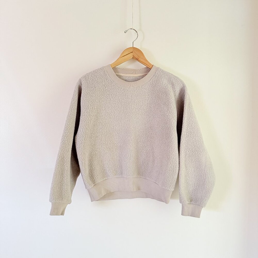 Everlane ReNew Teddy Sherpa Fleece Crew Pullover Sweater in Sandstorm XS